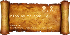 Mihálovits Kamilla névjegykártya